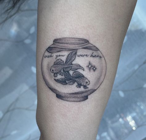 Wish You Were Here Tattoo Fish Bowl, Two Lost Souls Swimming In A Fish Bowl, Fish Bowl Tattoo, Fishbowl Tattoo, Pink Floyd Tattoo Art, Goldfish Aesthetic, Bowl Tattoo, Fish In A Bowl, Tank Tattoo