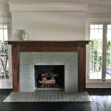 This client purchased a stunning craftsman but wanted to modernize it. We needed to resurface the fireplace because the previous owners… Craftsman Fireplace Makeover, 1920s Fireplace Makeover, Craftsman Bungalow Fireplace, Modern Craftsman Fireplace, Craftsman Fireplace Ideas, 1920s Fireplace, Craftsman Style Fireplace, Brick Fireplace Remodel, Stone Room