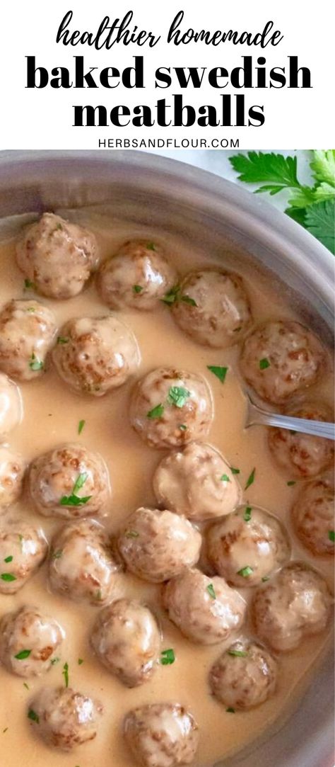 Baked Meatballs And Gravy, Oven Baked Meatballs And Gravy, Swedish Meatballs In Oven, Baked Swedish Meatballs Oven, Swedish Meatballs Oven, Swiss Meatballs Recipes, Swedish Meatballs With Cream Of Mushroom, Swiss Meatballs, Sweetish Meatballs Recipe