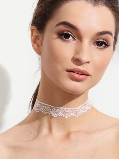 White Lace Choker Necklace -SheIn(Sheinside) Mobile Site White Lace Choker, Choker Necklace Online, Lace Choker Necklace, Choker Necklace Designs, Lace Choker, Beautiful Tattoos, Wedding Necklace, Fast Fashion, Online Shopping Clothes