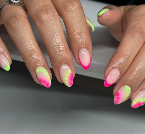 Beachy Nails, Watermelon Nails, Summer Nail Designs, Summery Nails, Simple Acrylic Nails, Vacation Nails, Neon Nails, Nails Desing, Summer Nail