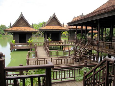 Floating Village, Cambodian Cultural Village, Siem Reap, Cambodia by Bencito the Traveller, via Flickr Thai House Design, Floating Village, Bamboo House Design, Thai House, Arsitektur Masjid, Cambodia Travel, Siem Reap Cambodia, Asian Architecture, Bamboo House