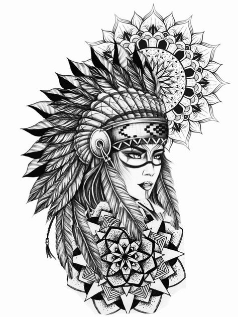 205+ Indian Tattoo Designs (2023) - TattoosBoyGirl Native American Tattoos Thigh, India Tatoos Woman, Lion Indian Tattoo, Female Indian Tattoo, Native Woman Tattoo, Aztec Woman Tattoo, Indian Warrior Tattoo, Native American Woman Tattoo, Tattoo Indien