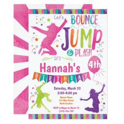 Jump Bounce House Trampoline Birthday Invitation - girl gifts special unique diy gift idea Trampoline Party Invitations, Party Bounce House, Trampoline Birthday Invitations, Jump Party Invitations, Trampoline Party, Jump Party, Free Thank You Cards, Glow Party, Trampolines