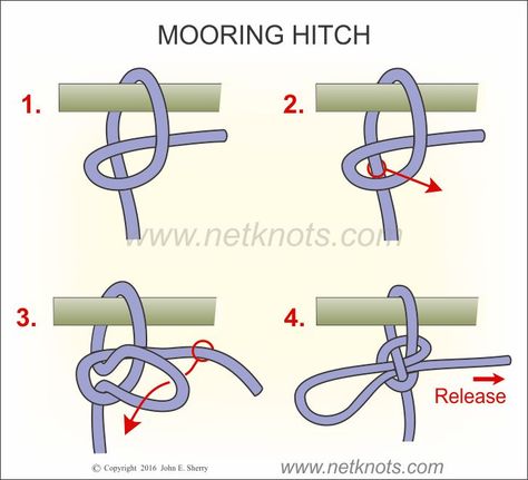 Mooring Hitch - How to tie a Mooring Hitch Quick Release Knot, Monkey Knot, How To Tie A Knot, Sailing Knots, 1000 Lifehacks, Camping Knots, Survival Knots, Knots Guide, Nautical Knots