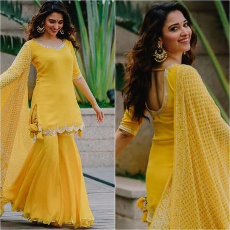 Yellow Sharara Suits to Make Your Haldi Ceremony Special - K4 Fashion Suit For Mehndi Function, Suits For Haldi Ceremony, Yellow Sharara Suits For Haldi, Yellow Dress For Haldi Function, Dress For Haldi, Velvet Kameez, Dress For Haldi Function, Yellow Sharara Suits, Haldi Dress Ideas