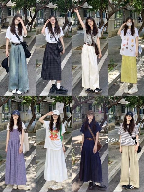 Modest Korean Fashion Summer, Baggy Modest Outfit, Modest Japanese Outfits, Japanese Summer Outfits Women, Summer Ootd Korean, Douyin Outfits Summer, Summer Outfit Japan, Japanese Cute Outfits, Korean Modest Outfits