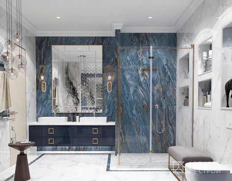 Blue Marble Interior Design, Blue Marble Countertops, Bathroom Marble Floor, Bathroom Colour Schemes, Modern Bathroom Design Tile, Blue Marble Bathroom, Modern Marble Bathroom, Marble Interior Design, White Marble Bathroom