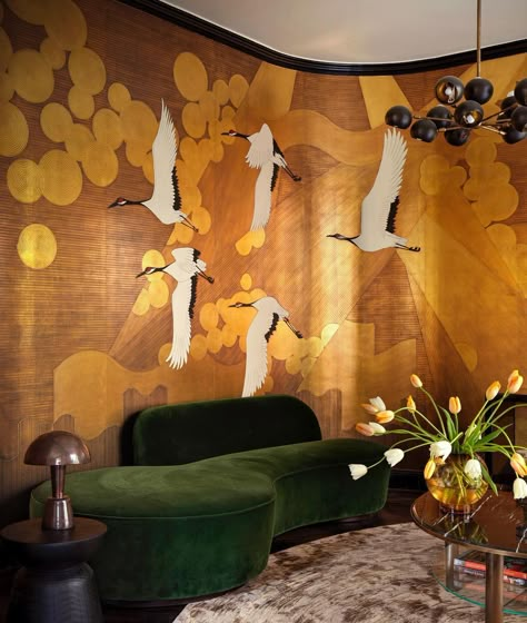 Abstract Furniture, Arte Wallcovering, De Gournay Wallpaper, 80s Art Deco, Wing Chairs, Interior Themes, Hand Painted Wallpaper, Chinoiserie Style, Art Deco Wallpaper