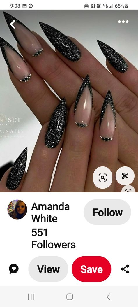 Black Nails With Rhinestones Simple, Rhinestone Nails Black, Black Nails Rhinestones, Black Nails With Rhinestones, Adorable Nails, Nails Rhinestones, Nails With Rhinestones, Black White Nails, Black Acrylic Nails