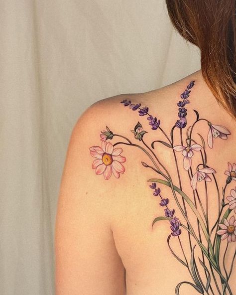 Oncology Tattoo, Crone Tattoo, Wildflower Sleeve, Vanessa Core, Vintage Floral Tattoos, Wildflowers Tattoo, Flower Tattoo On Ribs, Whimsical Tattoos, Wild Daisies