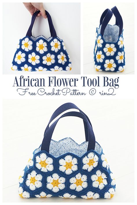 African Flower Bag Free Crochet Patterns & Paid - DIY Magazine Crochet African Flowers, Free Crochet Bag, Womens Crochet Patterns, Crochet Bag Pattern Free, Bag Pattern Free, African Flowers, Crochet Hexagon, Crochet Things, Crochet Purse Patterns