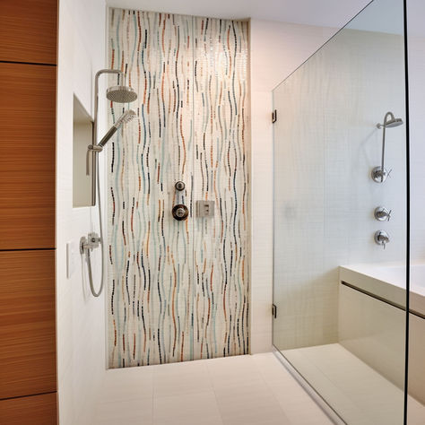 10 Waterfall Shower Tile Ideas You Will Love Waterfall Tile Shower Design Wall, Waterfall Tile Shower Design, Waterfall Shower Tile, Waterfall Tile, Shower Tile Design, Shower Tile Ideas, Waterfall Shower, Shower Tile Designs, Tile Shower