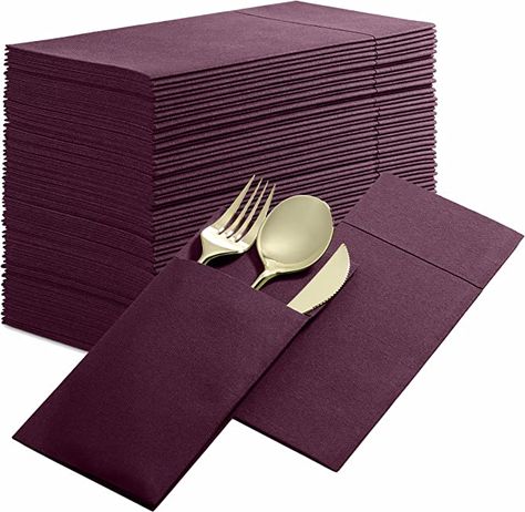 Amazon.com: Disposable Linen-Feel Dinner Napkins with Built-in Flatware Pocket, 50-Pack GRAY Prefolded Cloth Like Paper Napkins For Dinner, Wedding Or Party : Health & Household Dinner Wedding, Dinner Napkins, Paper Napkins, Table Decor, Flatware, Napkins, Built In, Table Decorations, Feelings