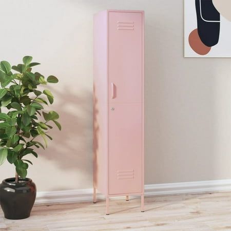 Color: Pink Material: Steel Dimensions: 13.8 x 18.1 x 70.9 (W x D x H) 4 adjustable shelves Levelers on the bottom With a lock under the handle With air vents on the doors Loading capacity per shelf: 44.1 lb Total loading capacity: 88.2 lb Assembly required: Yes WARNING: In order to prevent overturning, this product must be used with the wall attachment device provided. Legal Documents: More details about preventing your furniture from tipping over can be found here California Proposition 65 War Locker In Room, Pink Lockers, Pink Locker, Lil Space, Beauty Room Salon, Locker Cabinet, Storage Locker, School Gym, Metal Lockers