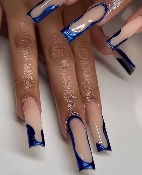 Medium Long Nails, Medium Square Nails, Exotic Nail Designs, Acrylic Nail Designs Coffin, Long Square Nails, Blue Acrylic Nails, Drip Nails, Simple Gel Nails, Her Nails