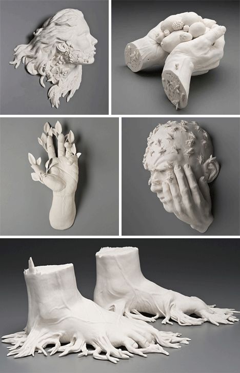 Humans And Nature Art, Nature Art Sculpture, Hand Sculpture Ideas, Human And Nature Art, Nature Sculpture Art, Anatomical Sculpture, Biomorphic Sculpture, Kate Macdowell, Sculpture Nature