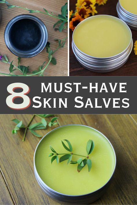 8 of the best must-have skincare salves to support healing and healthy skin in a variety of areas. Learn how to make them at home, today! Herbal Salve Recipes, Aloe Vera For Sunburn, Herbal Medicine Cabinet, Salve Recipes, Herbal Salves, Healing Salves, Homemade Lotion, Cold Sore, Lemon Balm