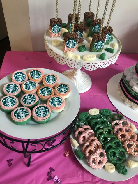 Starbucks Dessert Table, Starbucks Birthday Theme, Starbucks Baby Shower Ideas, Starbucks Party Ideas, Starbucks Themed Birthday Party, Starbucks Theme, Starbucks Birthday Party, Coffee Baby Shower, Starbucks Party