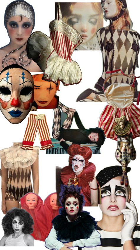 Circus Themed Photoshoot, Circus Theme Outfits, Perriot Clown Costume, Circus Theme Party Outfits, Circus Aesthetic Outfit, Pantomime Outfits, Clown Aesthetic Outfit, Circus Inspired Outfit, Mask Photoshoot Ideas