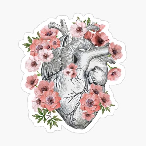 Drawing Of Human Heart, Human Heart With Flowers, Anatomy Illustration Art, Anatomy Illustration, Heart With Flowers, Floral Wreath Watercolor, Human Drawing, Illustration Art Drawing, Human Heart