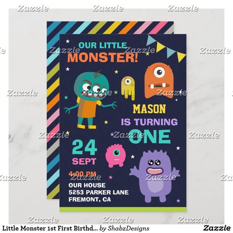 Monster First Birthday, Postcard Birthday, Monster Birthday Invitations, Monster Birthday Parties, 1st Birthday Party Invitations, Monster Birthday, Video Effects, 1st Birthday Invitations, Personalized Note Cards