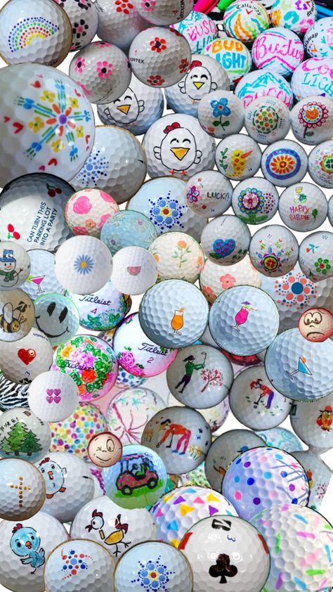 Golf Ball Art, Sharpie Designs, Mini Putt, Golf Crafts, Golf Birthday Gifts, Cute Golf Outfit, Golf Ball Crafts, Golf Diy, Golf Attire Women