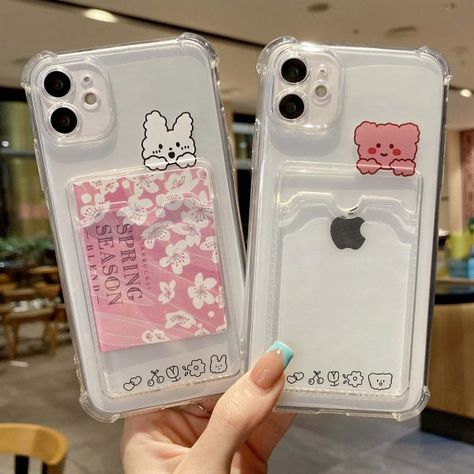 Easier access to everyday cards with this bear & rabbit card holder case, This iPhone case is made of clear, flexible and durable premium plastic and features 1.2 mm raised edges around the camera and screen for maximum protection. Card Phone Case, Capas Samsung, Card Holder Case, Led Stripes, Transparent Phone Case, Lilo Stitch, Iphone 7 Plus Cases, Card Bag, Cute Bear