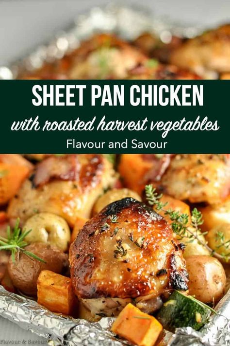 Chicken And Roasted Vegetables, Harvest Vegetables, Future Chef, Sheet Pan Chicken, Sheet Pan Suppers, Sheet Pan Dinners Recipes, Roasted Chicken Thighs, Fall Cooking, Pan Meals