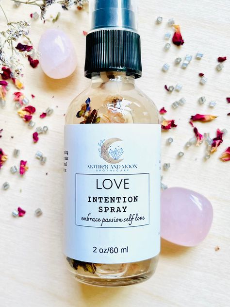 Crystal Infused Smudge Spray, Spiritual Spray, Love Intention Spray with Rose Quartz by MotherandMoon on Etsy Intention Spray, Moon Skincare, Apothecary Room, Aura Spray, Smudge Spray, Cleansing Spray, Product Photoshoot, Essential Oil Spray, Candle Business