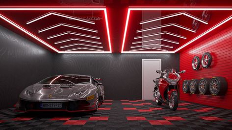 Creative vinyl tiles with beautiful strech ceilings and lighting Vinyl Tiles, Red Dragon, Garage, Vinyl, Lighting, Red