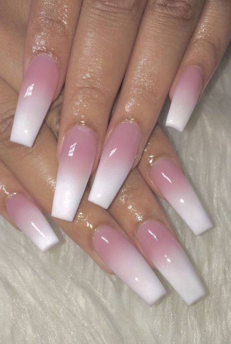 Pink And White Ombre Nails, White Ombre Nails, Pink And White Ombre, Glitter Nails Acrylic, Tapered Square Nails, Pink Ombre Nails, Tapered Square, Ombre Acrylic Nails, White Ombre