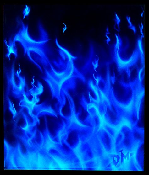 airbrush free hand on d-bond panel (alluminium) with acrilic colours Fire Flames, Cornhole Board, Real Flame, Blue Flames, Blue Fire, In The Dark, Black Background, Neon, Deviantart