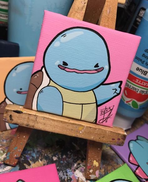 Pokemon Art Canvas, Cute Pokemon Paintings, Nerdy Painting Ideas, Pokemon Painting Ideas, Squirtle Painting, Pokemon Canvas Painting, Pokémon Painting, Pokemon Themed Party, Pokemon Jigglypuff