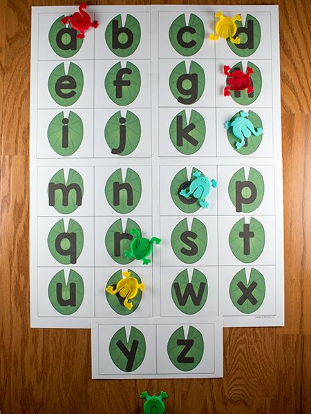 This Jumping Frog Alphabet Game is a fun way to practice letter identification or beginning sounds. Free printable letter mats in uppercase and lowercase. Five Green And Speckled Frogs Activities, Pond Life Theme, Frogs Preschool, Frog Activities, Alphabet Game, Jumping Frog, Frog Theme, Letter Games, Abc Activities