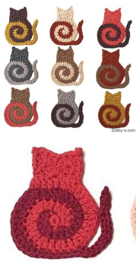 Swirly Cat Crochet Pattern, Swirly Cat Crochet, Crochet Cat Apliques, Crochet For Cat Lovers, Crochet Cat Butthole Coasters Free Pattern, Crochet Animal Appliques Free Pattern, Crochet Cat Square, Flat Crochet Animals, Crochet Cat Applique Pattern Free