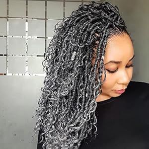 Faux Locs Crochet Hair 18 Inch Goddess Locs Ombre Grey Crochet Hair for Women 6 Packs Soft River Locs Gray Pre Looped Braids with Curly Ends Boho Hippie Locs Synthetic Hair Extensions, 1b/grey Crochet Faux Locs Hairstyles, Soft Locs With Curls, Style Faux Locs, Style Hair Extensions, Deep Wave Crochet Hair, Pre Looped Crochet Hair, Boho Style Hair, Braiding Extensions, Ocean Wave Crochet