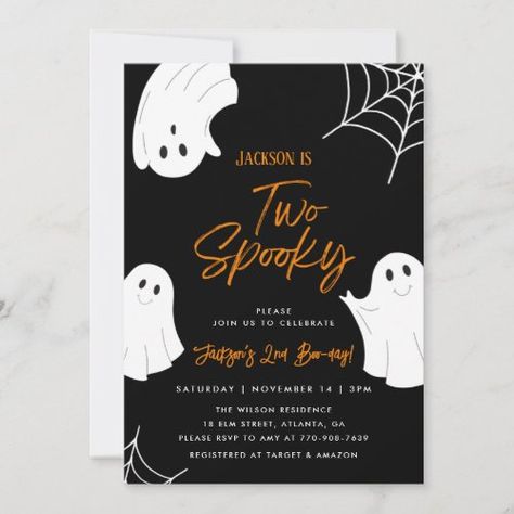 Spooky Ghost 2Nd Birthday Invitation #zazzle #weddinginvitations #birthdayinvitations #babyshowerinvitations #zazzleinvitations #monogram #businesscards #graduation #homedecor Halloween 1st Birthdays, Spooky One, 1st Birthday Invite, Halloween Birthday Invitations, 2nd Birthday Invitations, 1st Birthday Invitation, Black Invitation, Spooky Ghost, Halloween Invitations