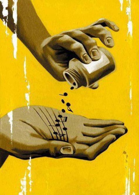 Yellow Music Heals The Soul, Soul Drawing, Aesthetic Therapy, All Aesthetic, Clever Logo Design, Yellow Aesthetic Pastel, Rock Aesthetic, Music Drawings, Music Illustration