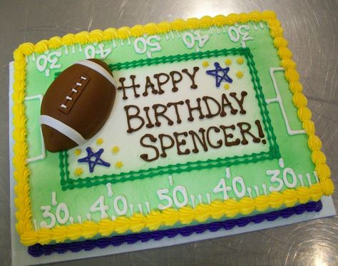 Football cake Sheet Cake Football Theme, Football Sheet Cake Ideas, Football Sheet Cake, Birthday Cake Football Theme, Vikings Cake, Football Cakes, Sports Cake, Football Birthday Cake, Sports Cakes