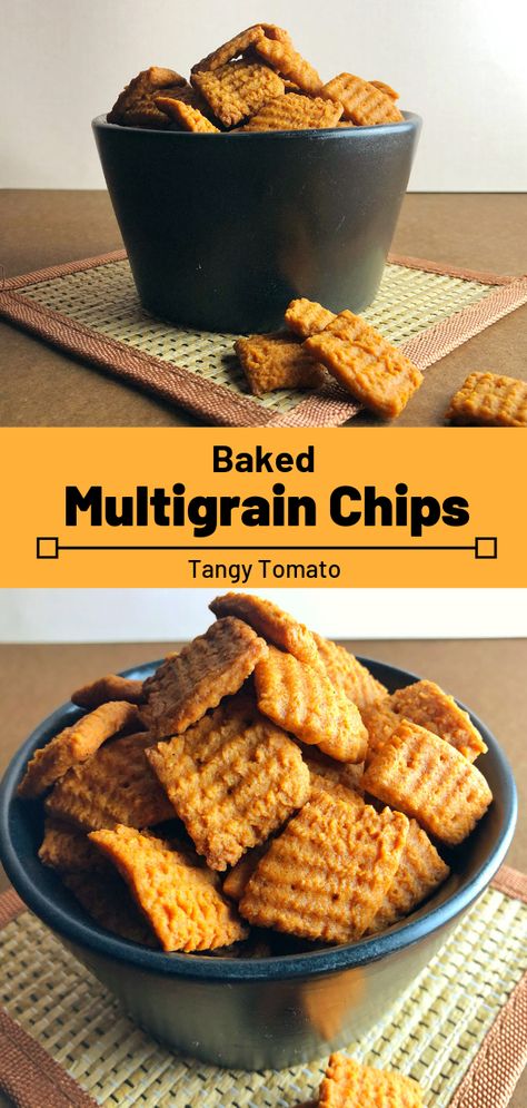 Baked Multigrain Chips- Tangy tomato flavoured chips which are healthy and easy to make. Multigrain Chips, Chips Homemade, Fried Potato Chips, Homemade Chips, Almond Flour Recipes, Chips Recipe, Baked Chips, Multigrain, Flour Recipes