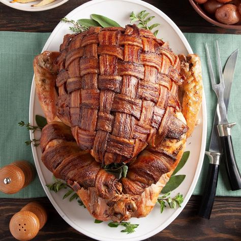 Turkey Bacon Recipes, Pioneer Foods, Bacon Wrapped Recipes, Turkey Bacon Wrap, Turkey Wraps, Whole Turkey, Turkey Bacon, Cooking Turkey, Smoked Turkey