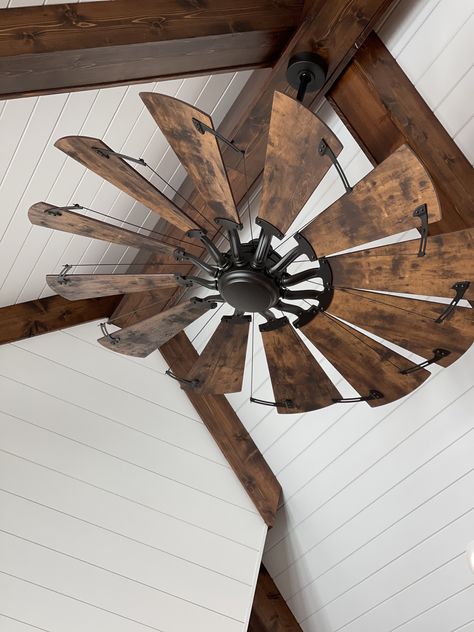 Farmhouse Fans Ceilings Rustic, Large Farmhouse Ceiling Fan, Wagon Wheel Ceiling Fan, Barndominium Ceiling Fans, Large Rustic Ceiling Fan, Farmhouse Fan Ceilings, Western Ceiling Fan, Big Ceiling Fan Living Room, Modern Farmhouse Living Room Ceiling Fan