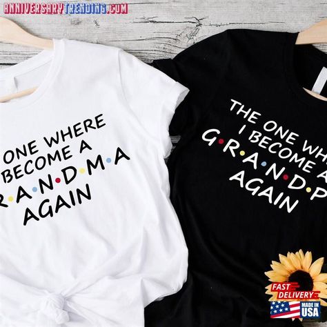 Grandparent Shirts, Grandparents Shirt, Promoted To Grandma, Gender Reveals, The One Where, Grandpa Sweater, Grandma And Grandpa, Pregnancy Announcement, Gender Reveal