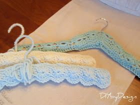 DIY by Design: Crochet Hangers - Copycat Challenge Crochet Hangers, Embellished Pillows, Design Crochet, Wood Hangers, Wooden Hangers, Lucky You, Love Crochet, Double Crochet, Single Crochet