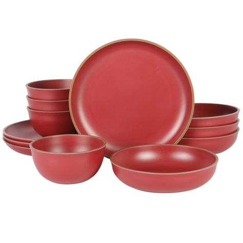 Durable, stackable, stylish, versatile, and functional, these Gibson Home Rockabye 12 Piece Melamine Dinnerware Sets get the job done. A durable and unbreakable melamine material that is perfect for everyday use, outdoor barbeques, camping, or anything else is combined with the stylish shape of these Gibson Home dishes. Inspired by our best-selling stoneware line, Rockaway, these plates and bowls are a creative twist by using that collection as inspiration for an unbreakable melamine dish set. Home Dishes, Melamine Dishes, Melamine Dinnerware Sets, Outdoor Dinnerware, Casual Dinnerware, Melamine Dinnerware, Dinner Bowls, Stoneware Dinnerware, Matte Red