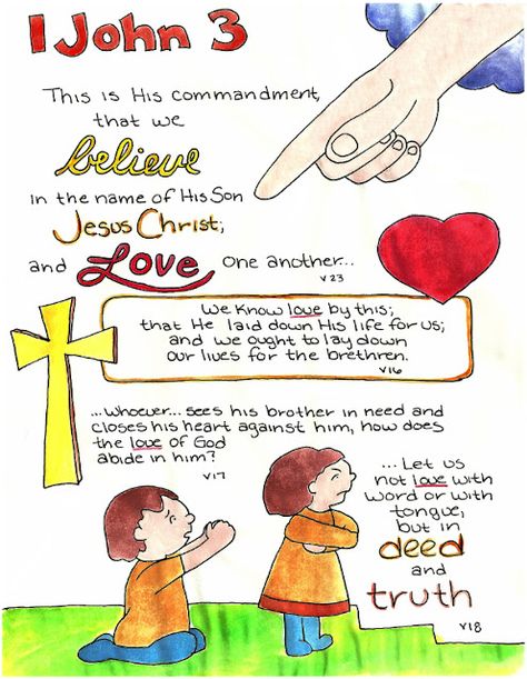 Doodle Through The Bible: 1 John 3 Free printable PDF Coloring page link at the website. Also visit the new FACEBOOK page! 1 John 5, Doodle Bible, Bible References, Bible Doodles, Book Of Matthew, Good Morning Girls, Church Inspiration, Understanding The Bible, Biblical Truths