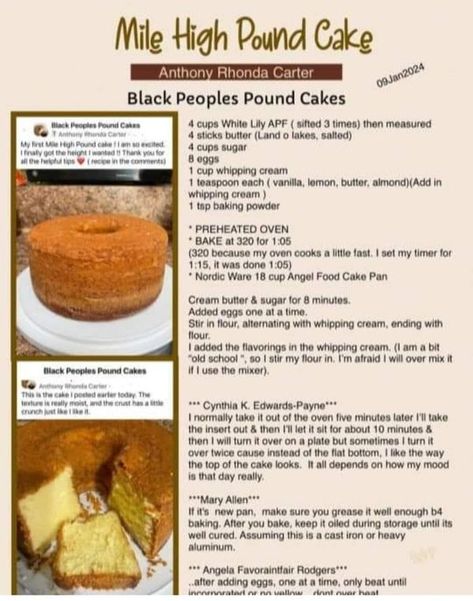 Black Peoples Pound Cakes | Morning BBP cousins, thank yall for loving my Mile High Cake, I am cheesing, real test will be when I get into them specialty  cakes, but someone post... | Facebook Southern Pound Cake, Pound Cake Recipes Easy, Cake Filling Recipes, Southern Recipes Soul Food, Pound Cakes, Homemade Cake Recipes, Specialty Cakes, Pound Cake Recipes, Easy Salad Recipes