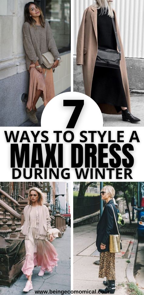 These are the best styling tips for how to style a maxi dress in the winter. These maxi dress outfit ideas are perfect for cold weather and the winter months. Winter Maxi Dress Outfit, Cold Weather Outfits Casual, Black Leggings Outfit Fall, How To Style A Maxi Dress, Maxi Skirt Winter, Cold Weather Dresses, Winter Maxi, Leggings Outfit Fall, Maxi Dress Winter