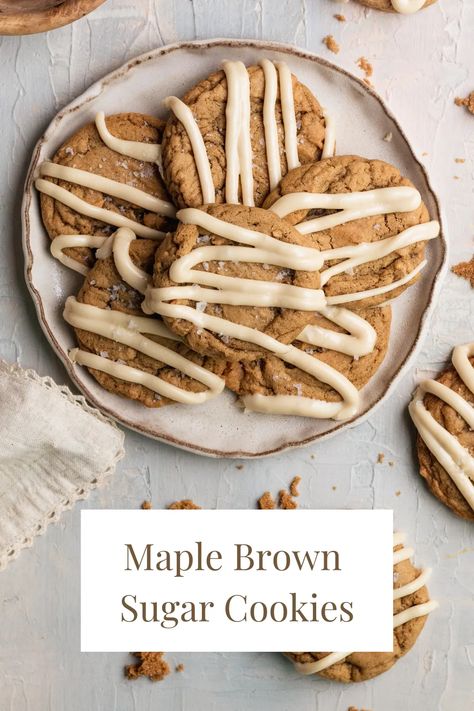 These maple brown sugar cookies are perfect for Christmas! With maple and brown sugar flavors, they are truly delicious. A chewy Christmas cookie topped with a salted maple frosting that you should plan to make during your holiday baking! #christmascookies #holidaybaking #cookierecipe Maple Christmas Cookies, Maple Brown Sugar Cookies, Brown Sugar Cookie Recipe, Christmas Cookie Boxes, Molasses Cookie, Cookie Recipes Decorating, Maple Cookies, Baking List, Brown Butter Cookies